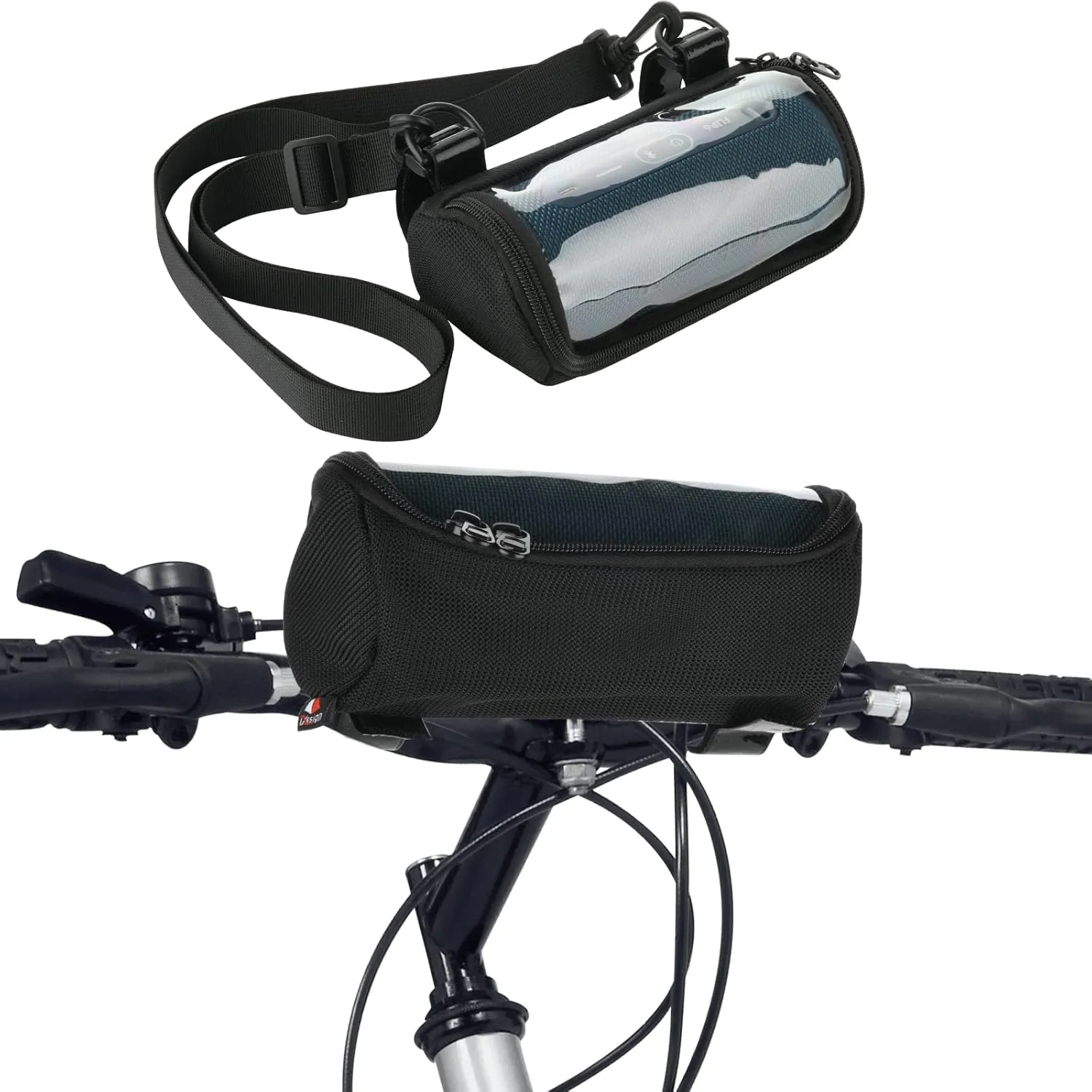 TXEsign Bike Handlebar Bag Mesh Bag with Clear Window Compatible with JBL Flip 4/Flip 5/Flip 6 Speaker Travel Carrying Case Speaker Cover Protective Pouch w Shoulder Strap for Bike Golf Cart Railing