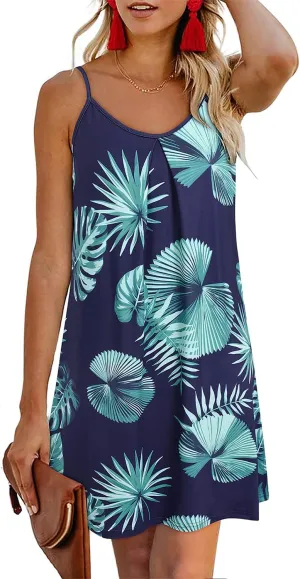 ULTRANICE Women's 2024 Summer Casual Beach Dresses Cover Ups Floral V Neck Spaghetti Strap Backless Mini Sun Dress