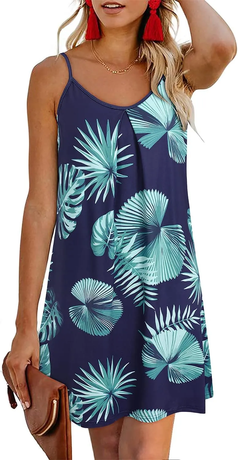 ULTRANICE Women's 2024 Summer Casual Beach Dresses Cover Ups Floral V Neck Spaghetti Strap Backless Mini Sun Dress