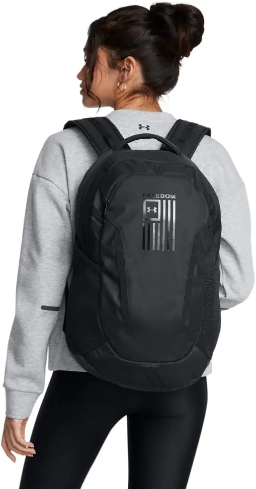 Under Armour Unisex Hustle 6.0 Freedom Backpack, (001) Black/Black/Black, One Size Fits Most