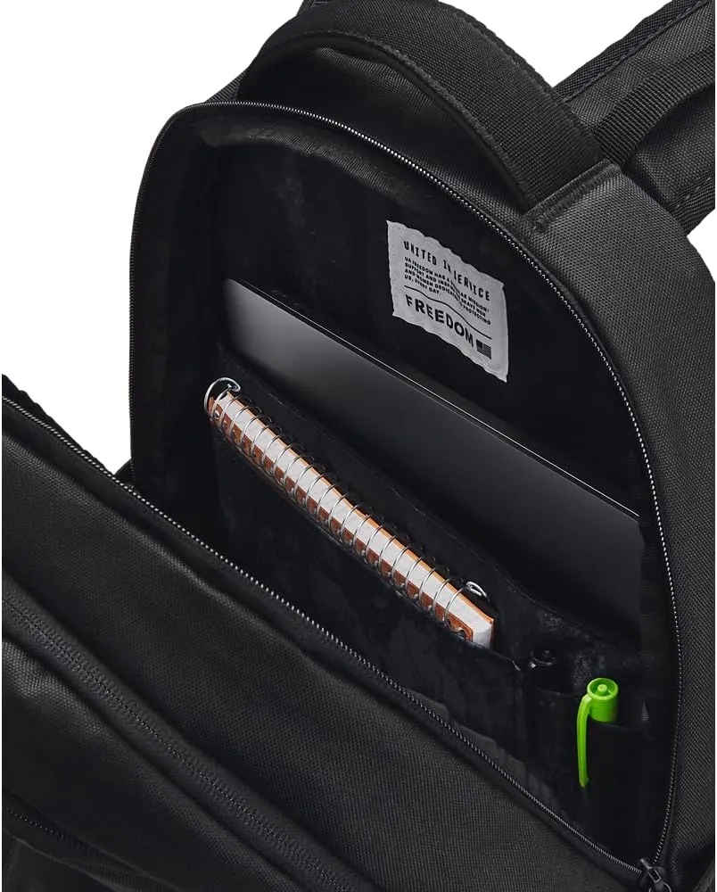 Under Armour Unisex Hustle 6.0 Freedom Backpack, (001) Black/Black/Black, One Size Fits Most