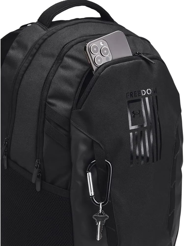 Under Armour Unisex Hustle 6.0 Freedom Backpack, (001) Black/Black/Black, One Size Fits Most