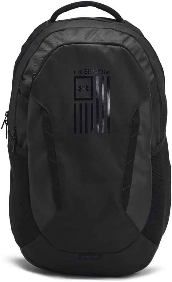 Under Armour Unisex Hustle 6.0 Freedom Backpack, (001) Black/Black/Black, One Size Fits Most