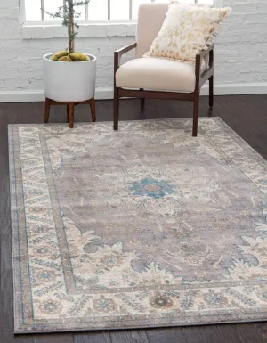Unique Loom Salzburg Collection Classic Traditional Design Oriental Inspired Border Area Rug, 7 ft x 10 ft, Gray/Beige