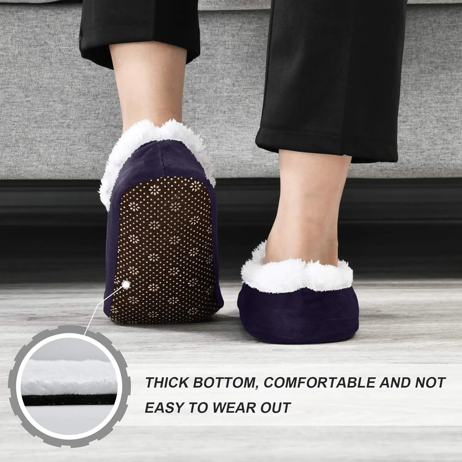 Unisex Fuzzy House Slippers Memory Foam Warm Slip Shoes Fur Lining M-XXL
