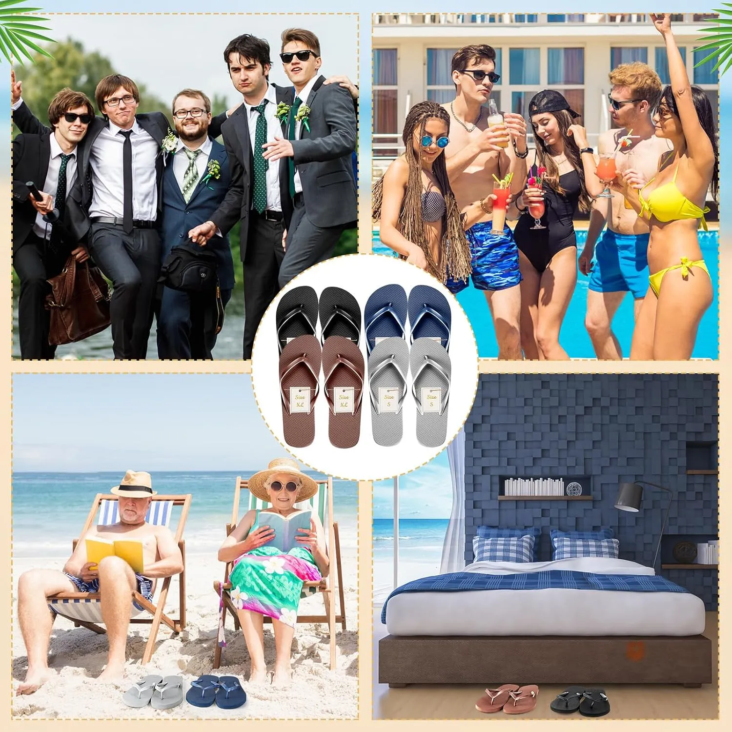 Unittype 24 Pairs Flip Flops Bulk for Wedding Guest Slippers Wedding Flip Flops with Cards Bags for Pool Beach Party