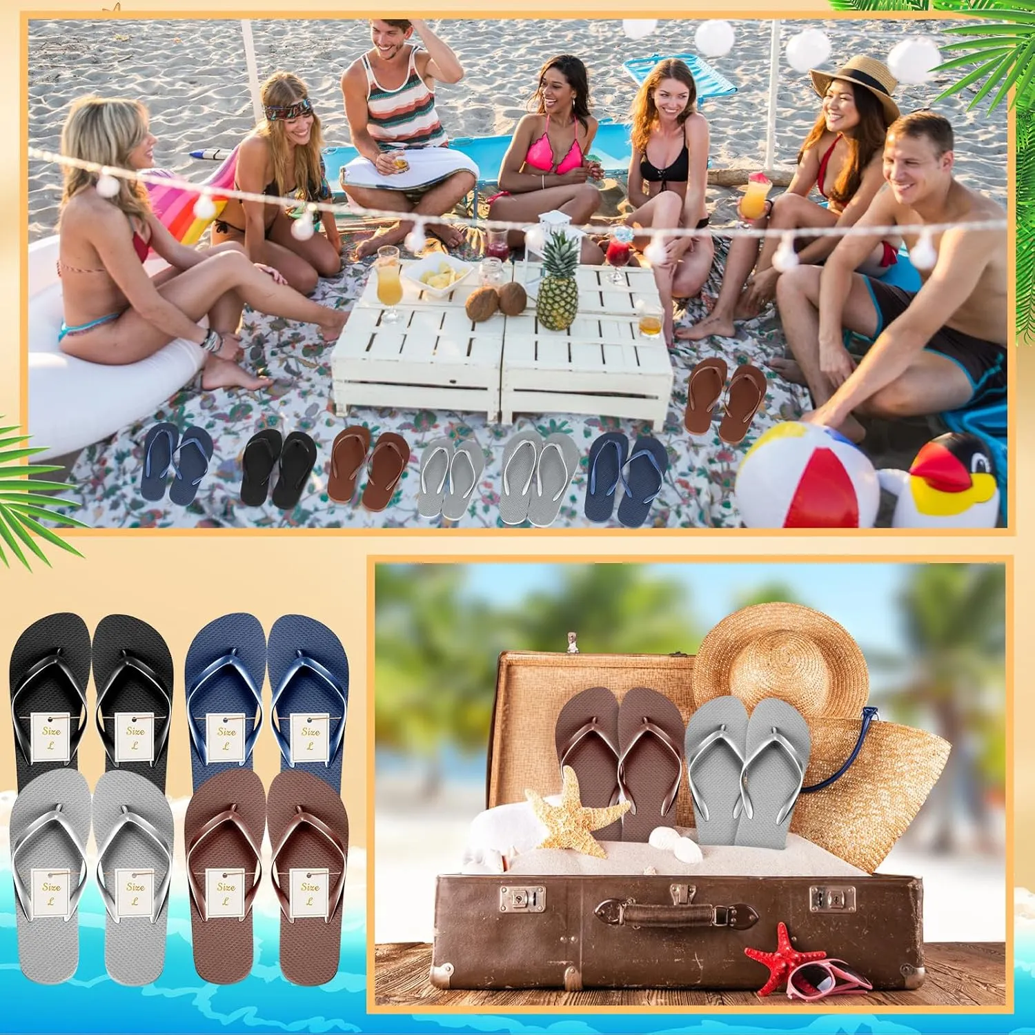Unittype 24 Pairs Flip Flops Bulk for Wedding Guest Slippers Wedding Flip Flops with Cards Bags for Pool Beach Party