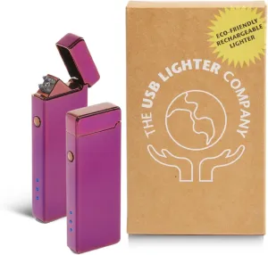 USB Lighter Co. Pocket Electric Dual Arc Windproof Flameless USB Rechargeable Lighter Portable for Candle Camping BBQ Grill Gift Outdoors (Purple)