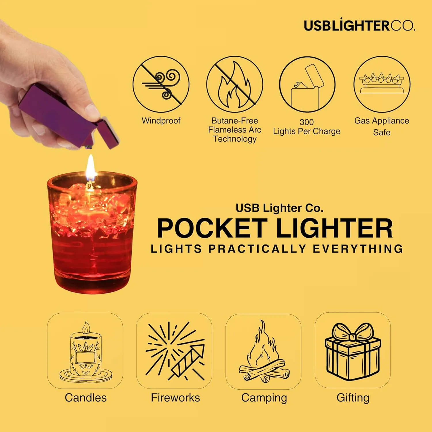 USB Lighter Co. Pocket Electric Dual Arc Windproof Flameless USB Rechargeable Lighter Portable for Candle Camping BBQ Grill Gift Outdoors (Purple)