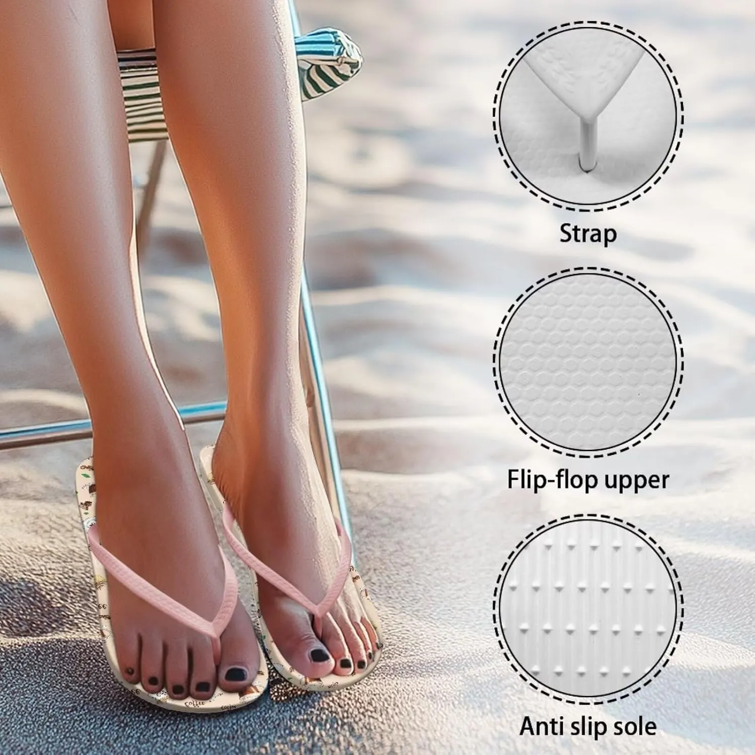 Various Creative Pattern Print Flip Flops for Women - Quick-Dry Pool Slides, Arch Support Sandals Beach Vacation