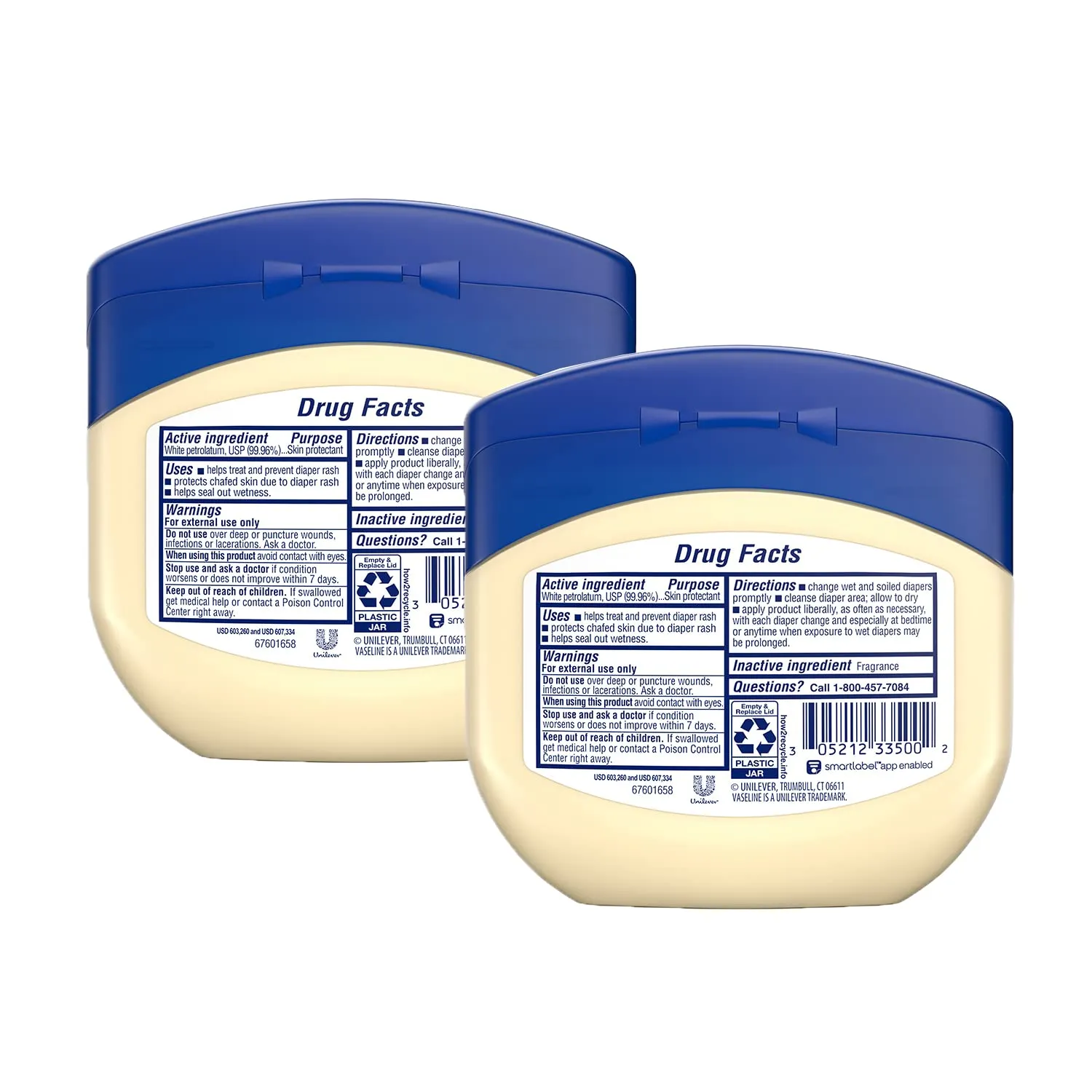 Vaseline, 100% Pure Petroleum Jelly Baby, Dermatologist Recommended, Hypoallergenic, Skin Protectant, Treat & Prevent Diaper Rash and Chafed Skin, Seals out Wetness, 2 pack -13 oz ea