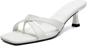 Vertundy Womens Kitten Heels Flip Flop Square Toe Low Mule Thong Sandals