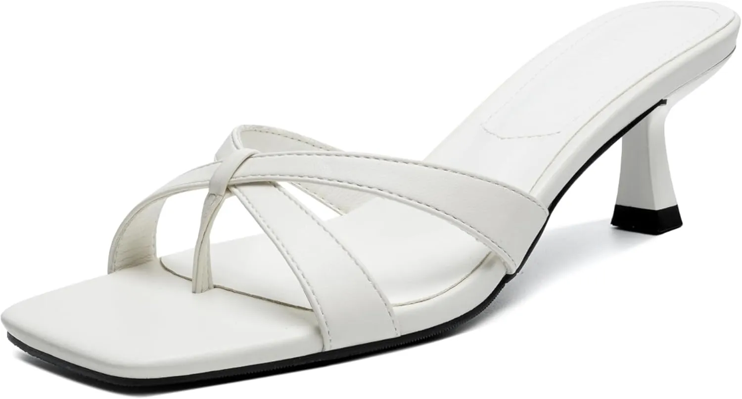 Vertundy Womens Kitten Heels Flip Flop Square Toe Low Mule Thong Sandals