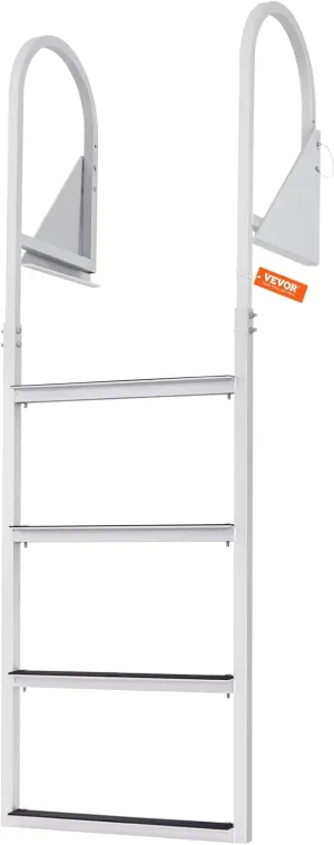 VEVOR Dock Ladders Flip Up, Dock Ladder with Rubber Mat, Swim Ladder Aluminum 4 Step, Each Step 21.5" x 1.2", 350Lbs Load, for Lake, Marine Boarding, Pool