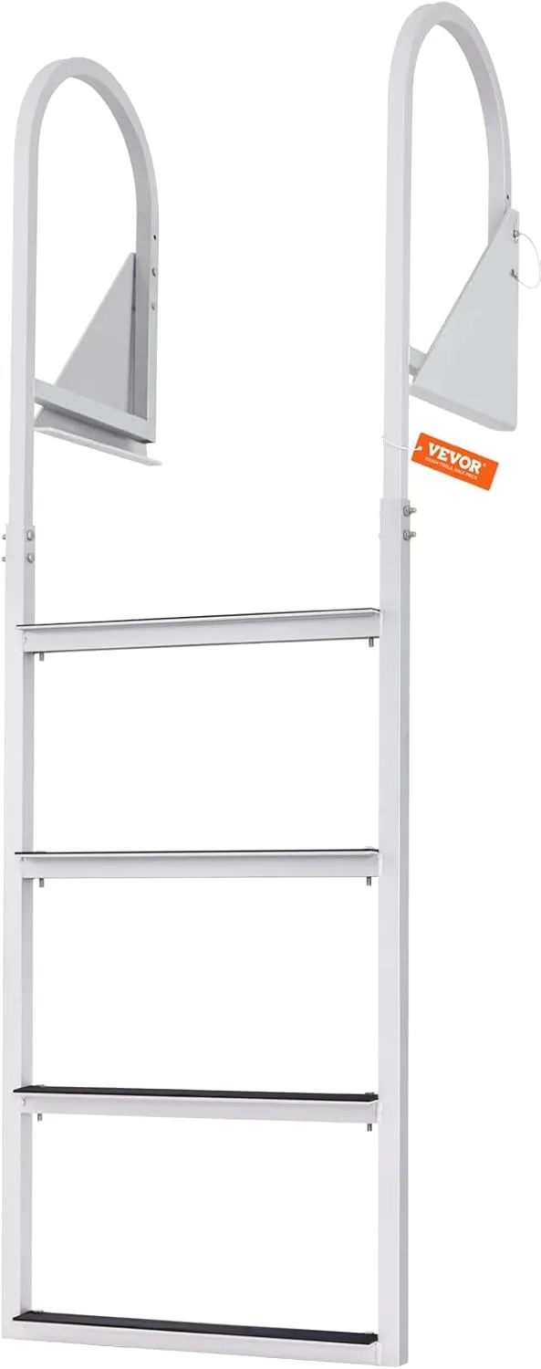VEVOR Dock Ladders Flip Up, Dock Ladder with Rubber Mat, Swim Ladder Aluminum 4 Step, Each Step 21.5" x 1.2", 350Lbs Load, for Lake, Marine Boarding, Pool