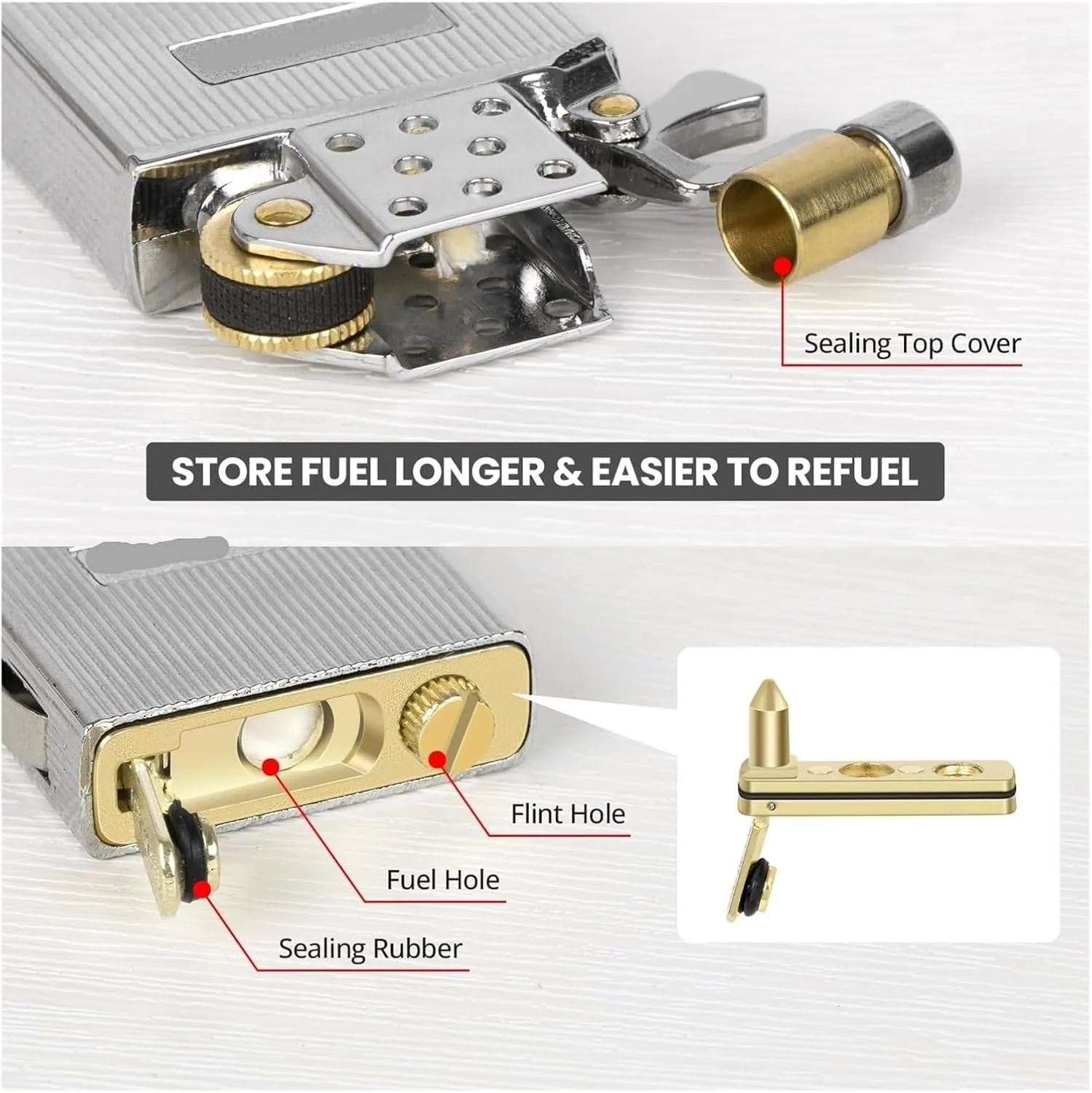 Vintage Windproof Gold Windbreaker Lighter Liner with Soft Flame, Cool Lighter Liner for Classic Flip Top Lighter, Great Gift for Friends and Family (Fuel Not Included)(Silver)