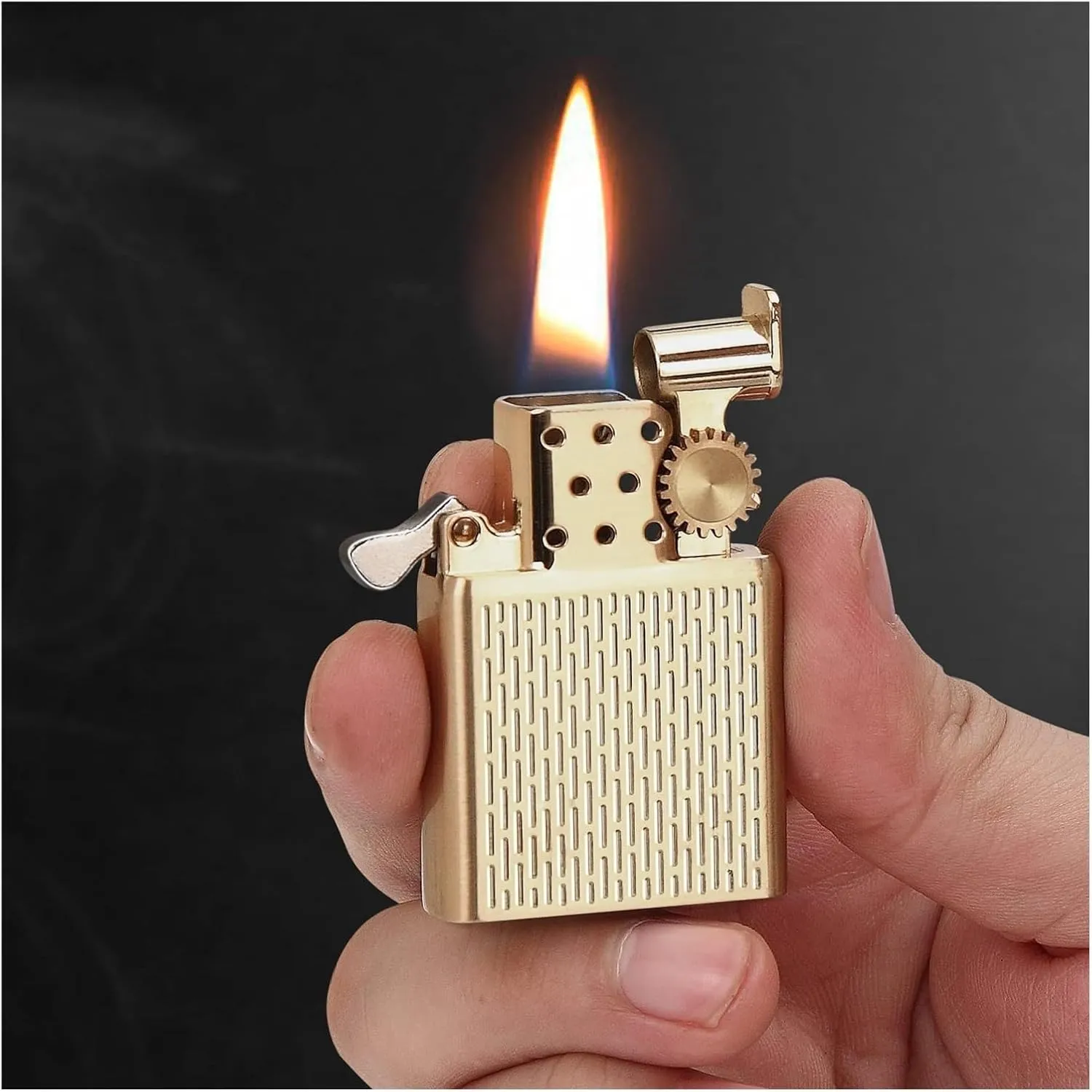 Vintage Windproof Gold Windbreaker Lighter Liner with Soft Flame, Cool Lighter Liner for Classic Flip Top Lighter, Great Gift for Friends and Family (Fuel Not Included)(Silver)