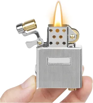 Vintage Windproof Gold Windbreaker Lighter Liner with Soft Flame, Cool Lighter Liner for Classic Flip Top Lighter, Great Gift for Friends and Family (Fuel Not Included)(Silver)