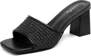 vivianly Womens Clear Heels Sandals Transparent Chunky Heels Backless Open Toe Slip on Mules Heeled Slipper Dress Shoes