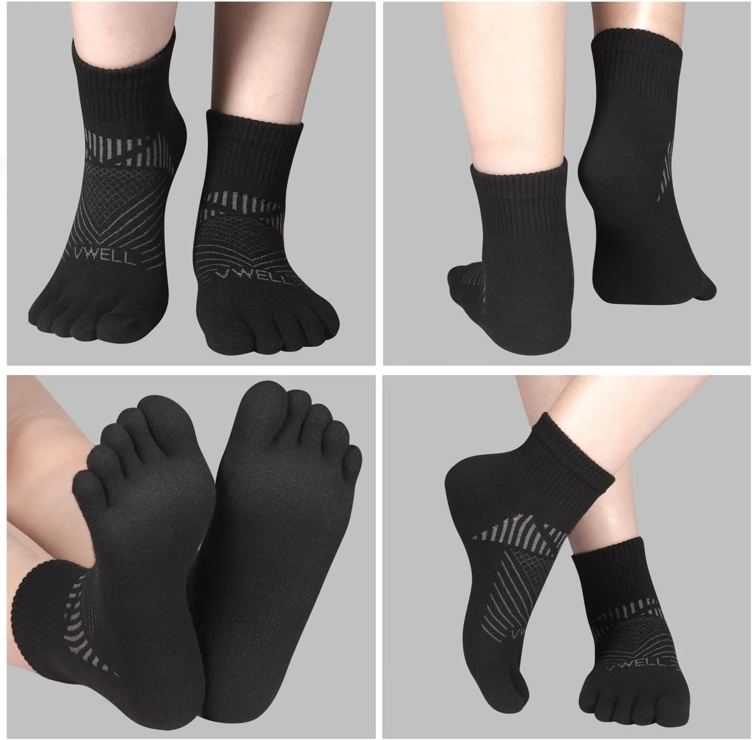 VWELL Toe Socks for Men and Women COOLMAX Five Finger Socks Athletic Running Socks Quarter Ankle Toe Socks (3Pairs)