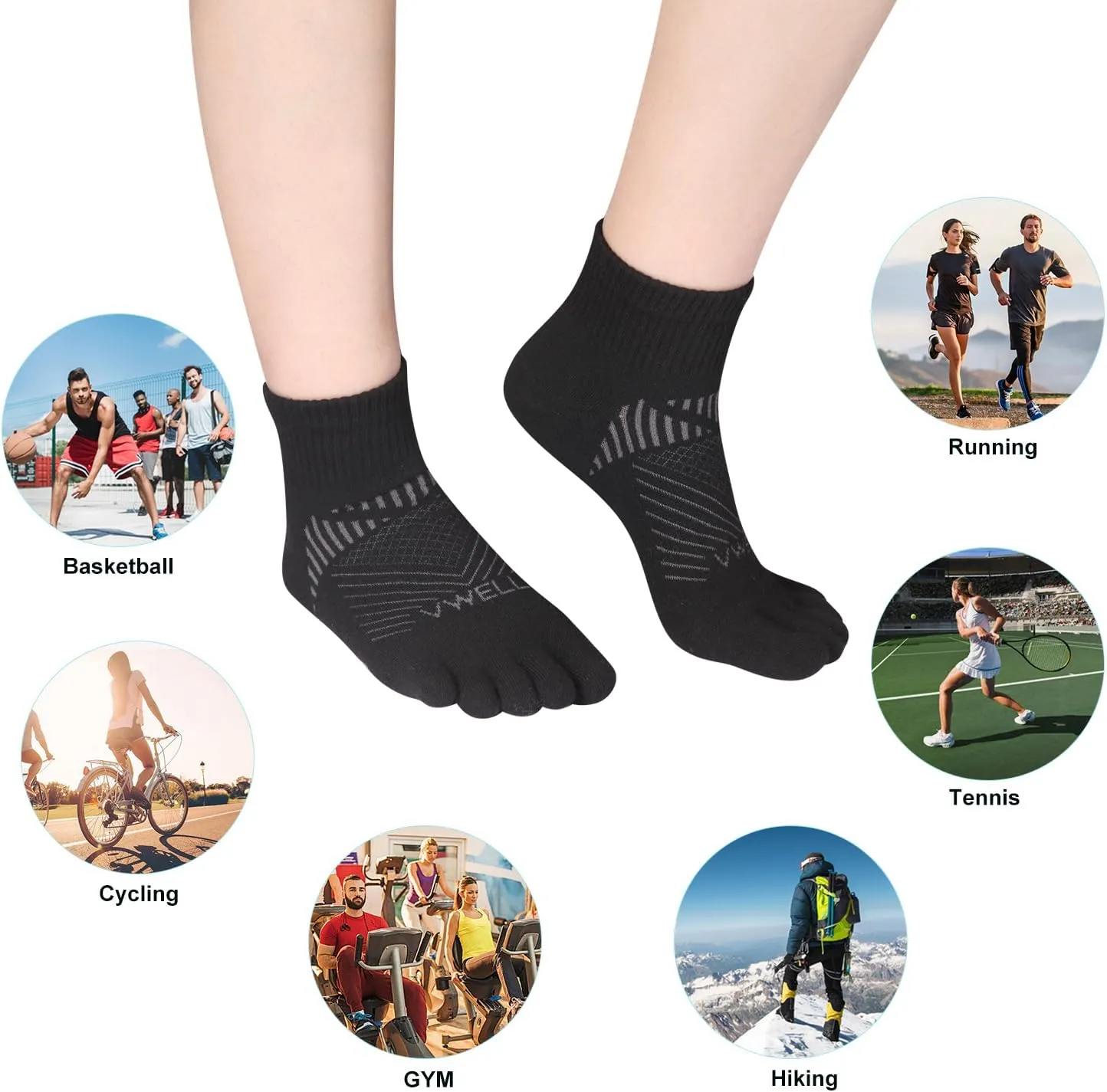 VWELL Toe Socks for Men and Women COOLMAX Five Finger Socks Athletic Running Socks Quarter Ankle Toe Socks (3Pairs)