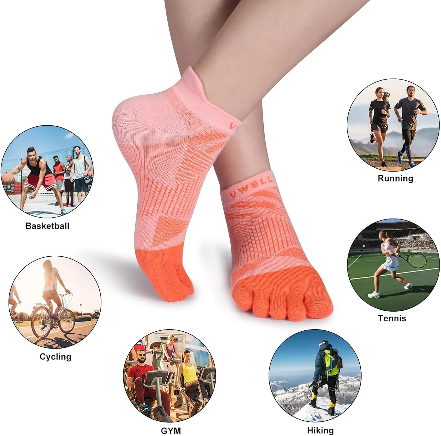 VWELL Toe Socks for Men Women COOLMAX Five Finger Socks Athletic Running Ankle Low Cut 5 Toe Socks Lightweight (3Pairs)