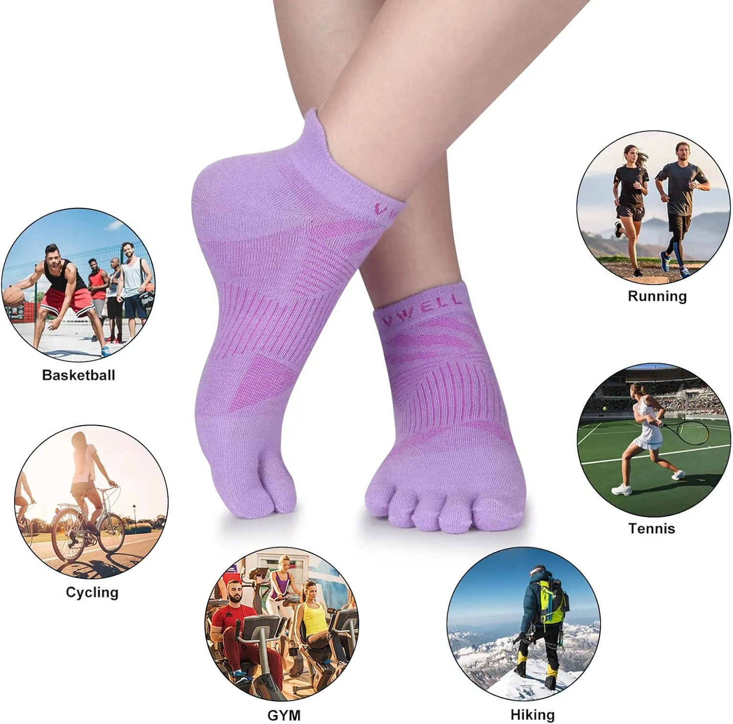 VWELL Toe Socks for Men Women COOLMAX Five Finger Socks Athletic Running Ankle Low Cut 5 Toe Socks Lightweight (3Pairs)