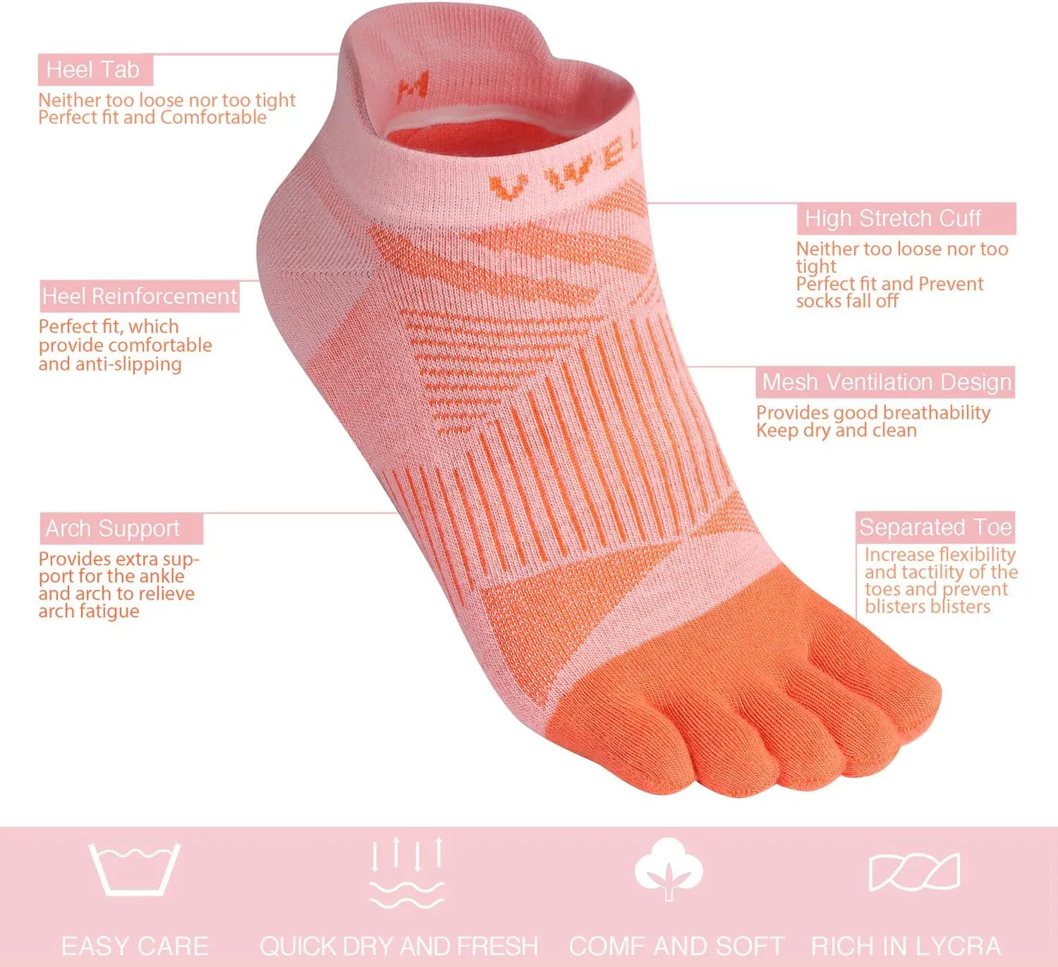 VWELL Toe Socks for Men Women COOLMAX Five Finger Socks Athletic Running Ankle Low Cut 5 Toe Socks Lightweight (3Pairs)