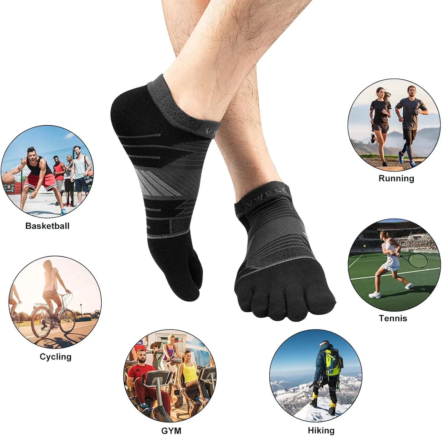 VWELL Toe Socks for Men/Women, COOLMAX Five Finger Socks, Compression Athletic Running Socks Ankle Toe Socks (3Pairs)