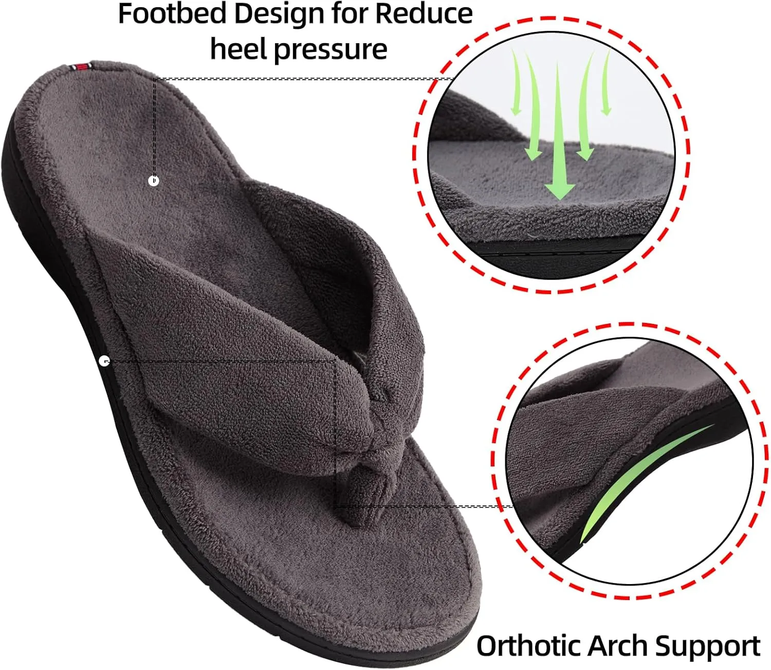 WALKFUN Women's Thong Slippers with Arch Support, Cozy House Indoor Home Flip Flops for Women