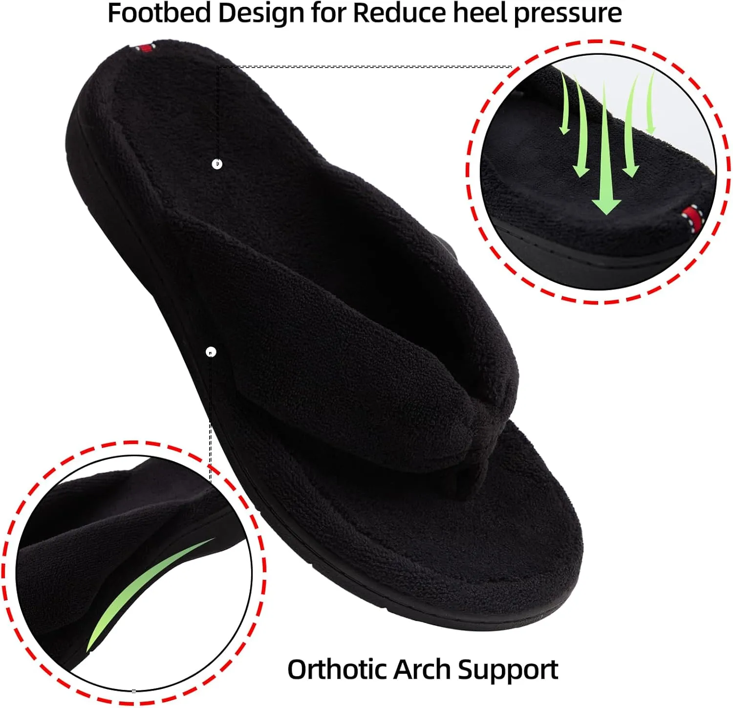 WALKFUN Women's Thong Slippers with Arch Support, Cozy House Indoor Home Flip Flops for Women