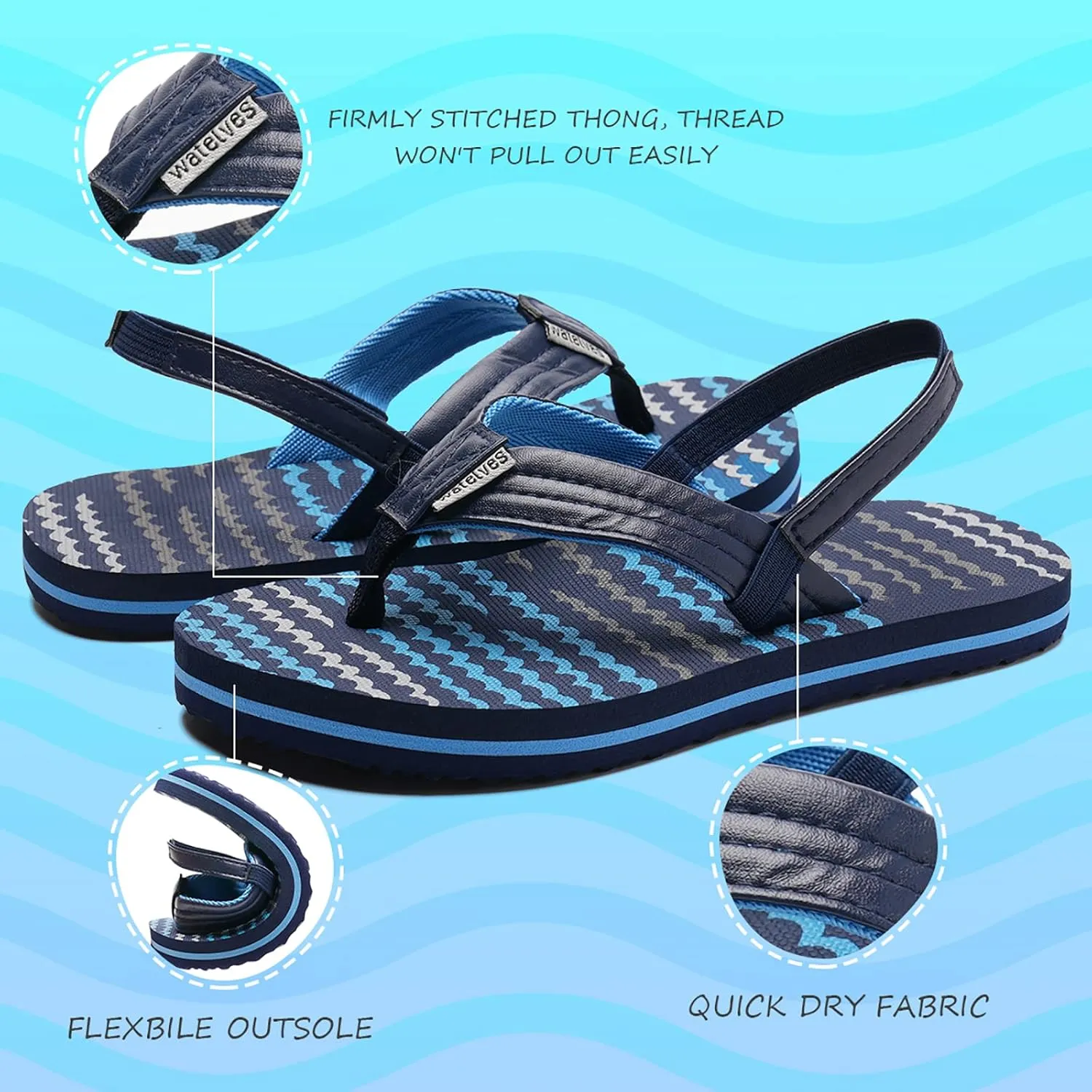 WateLves Girls & Boys Kids Flip Flop summer Slide Sandals Slip on Suitable for Bath Shower Beach pool (Little Kid/Big Kid)
