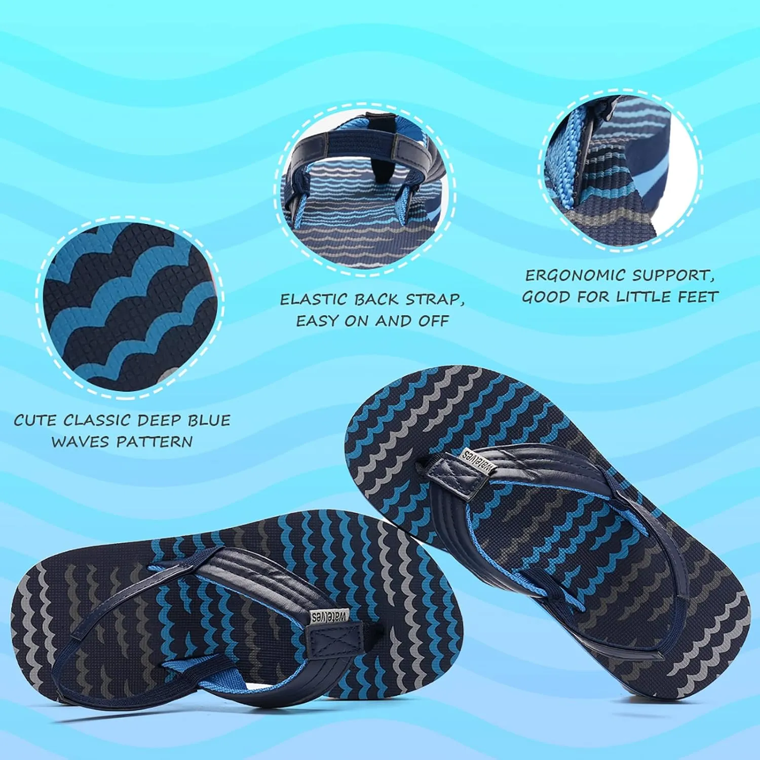 WateLves Girls & Boys Kids Flip Flop summer Slide Sandals Slip on Suitable for Bath Shower Beach pool (Little Kid/Big Kid)