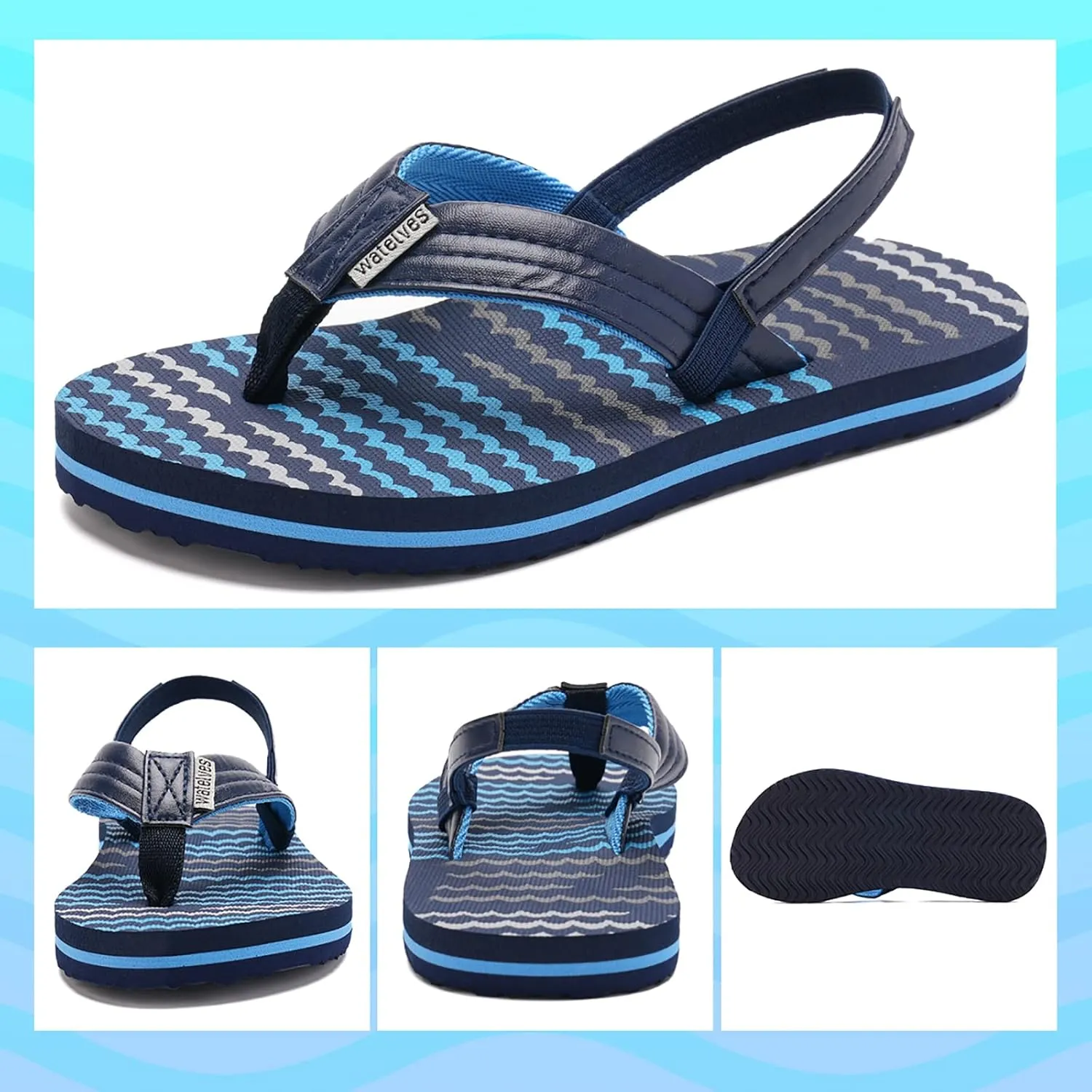 WateLves Girls & Boys Kids Flip Flop summer Slide Sandals Slip on Suitable for Bath Shower Beach pool (Little Kid/Big Kid)