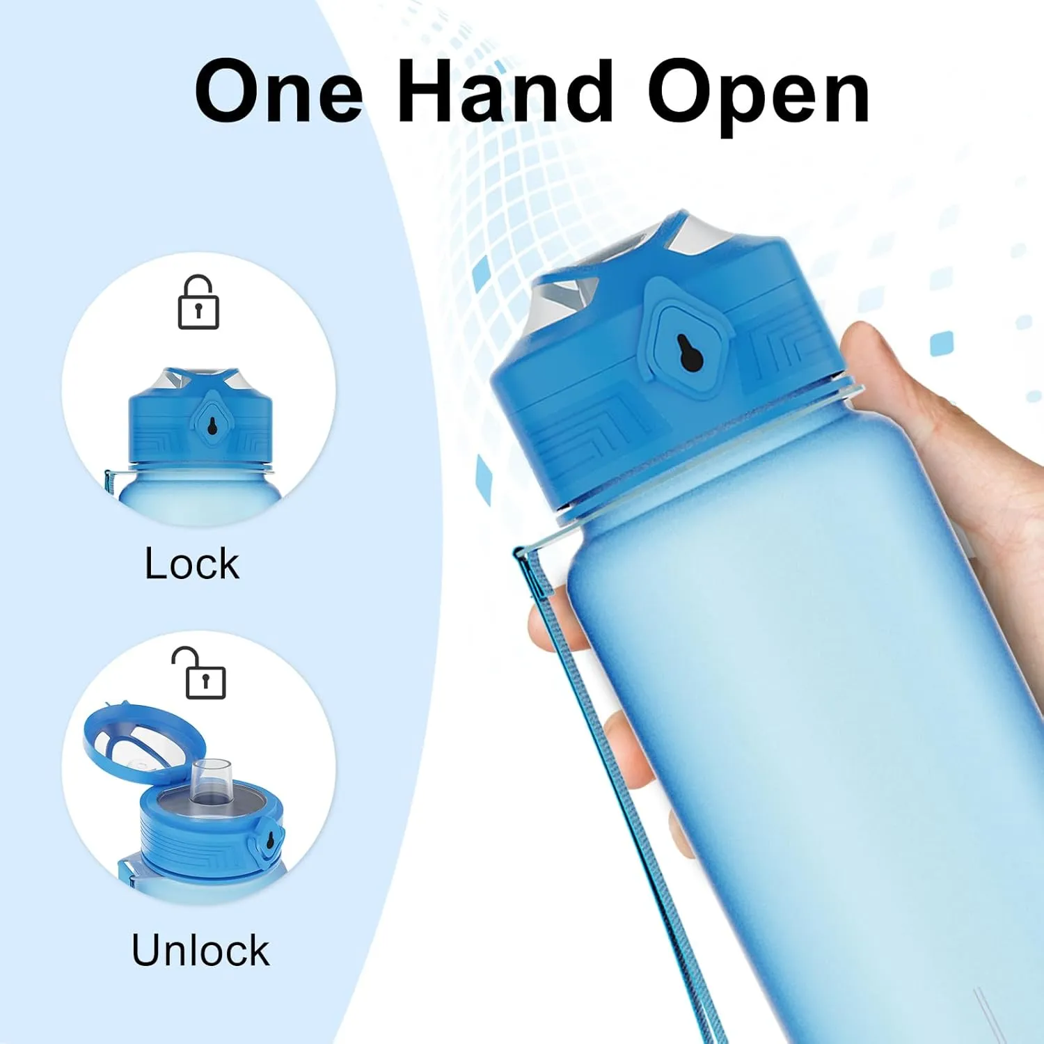 Water Bottles 1L BPA Free Sport Drinking Bottle,Leak Proof,Durable Water Bottle with Filter,Non-Toxic Canteen Bottle(Black, Pink, Grey, Light Blue, Dark Blue) (Light blue)