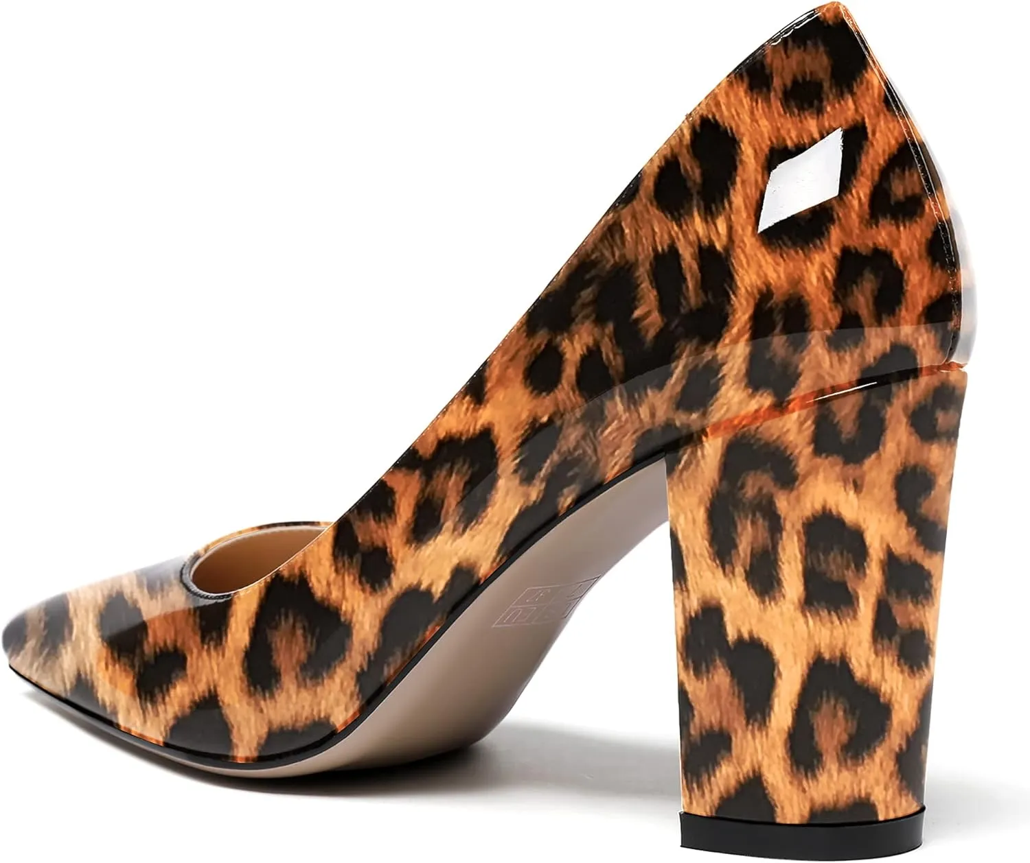 WAYDERNS Women's Solid Slip On Pointed Toe Patent Block High Heel Pumps Shoes 3.5 Inch