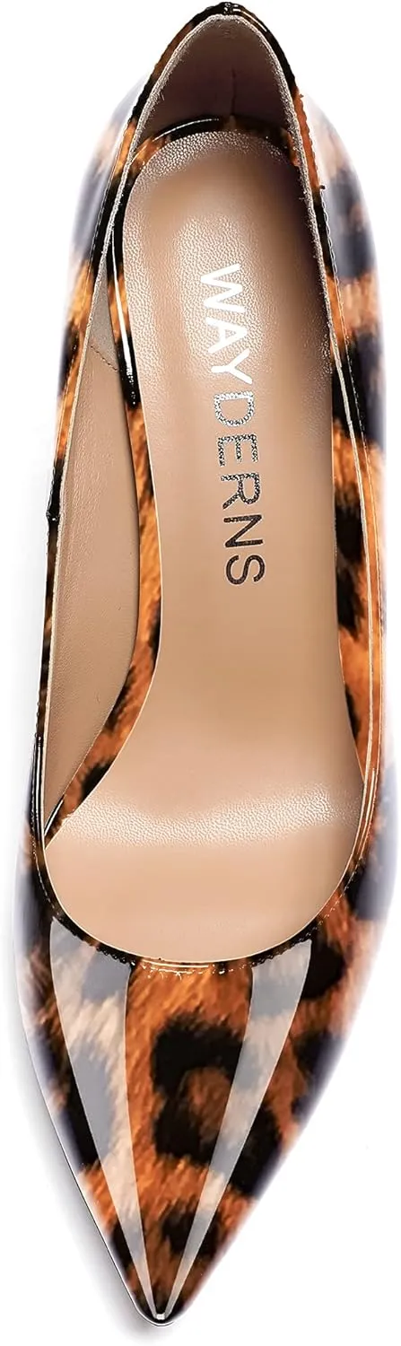 WAYDERNS Women's Solid Slip On Pointed Toe Patent Block High Heel Pumps Shoes 3.5 Inch