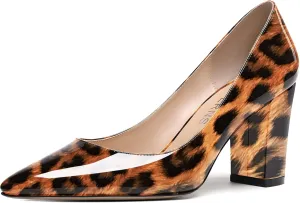 WAYDERNS Women's Solid Slip On Pointed Toe Patent Block High Heel Pumps Shoes 3.5 Inch