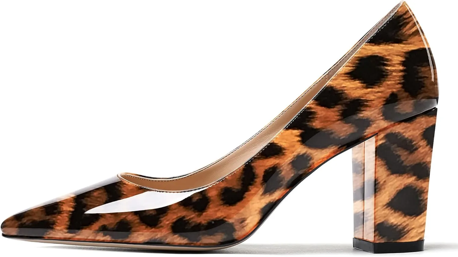 WAYDERNS Women's Solid Slip On Pointed Toe Patent Block High Heel Pumps Shoes 3.5 Inch