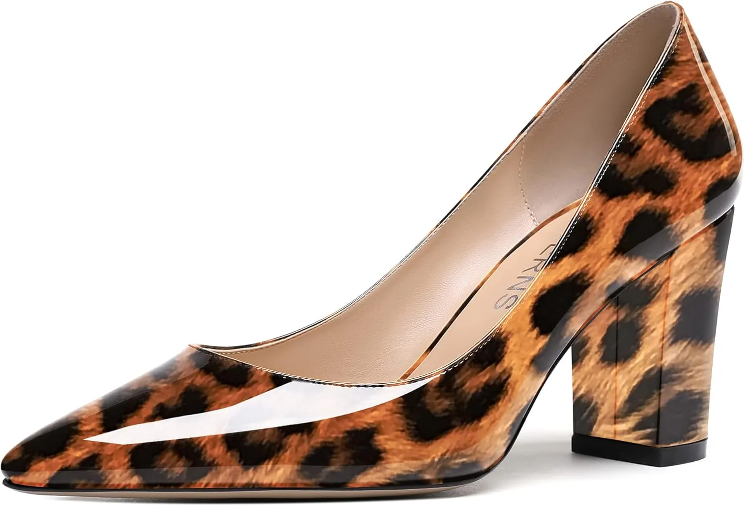WAYDERNS Women's Solid Slip On Pointed Toe Patent Block High Heel Pumps Shoes 3.5 Inch