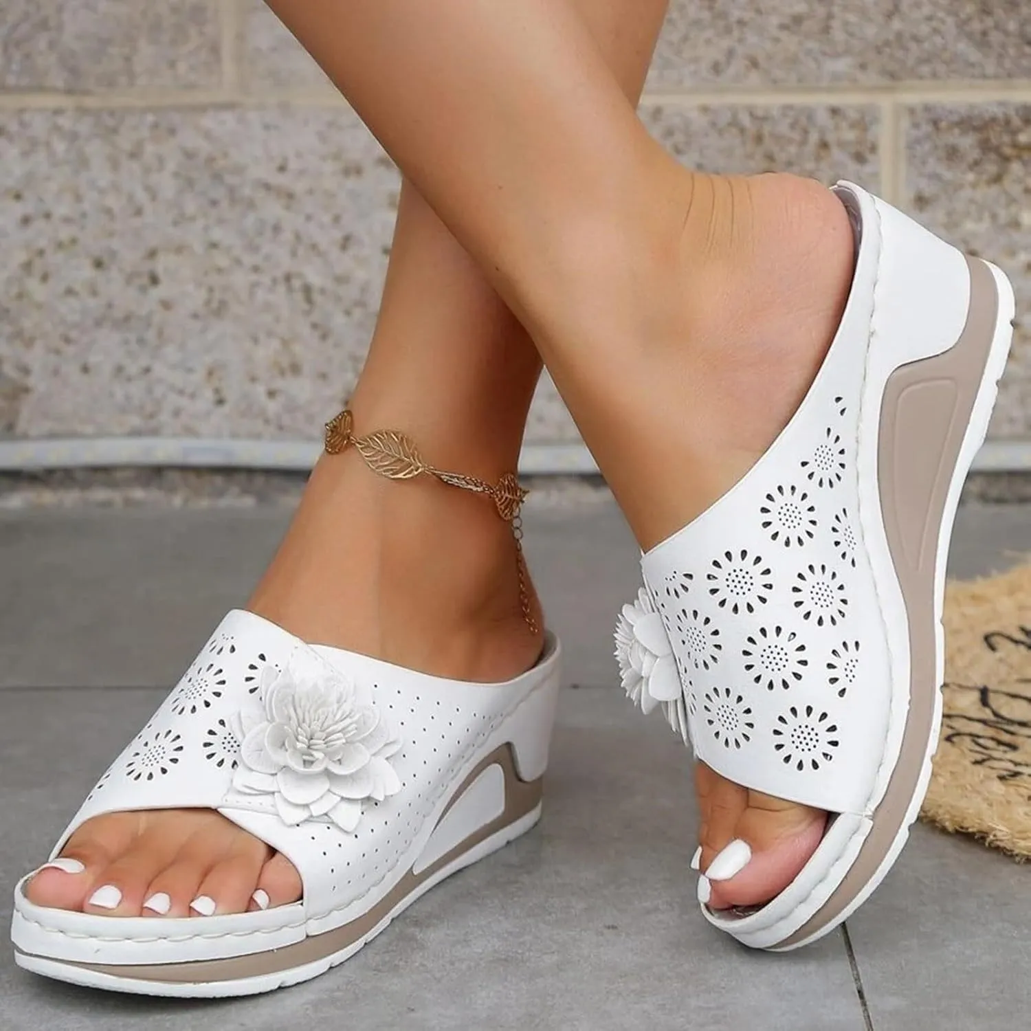 Wedge Sandals for Women Dressy Orthopedic Arch Support Sandals Hollow Out Slip On Platform Slippers Bohemia Comfortable Summer Sandalias Open Toe Beach Sandal Casual Walking Shoes