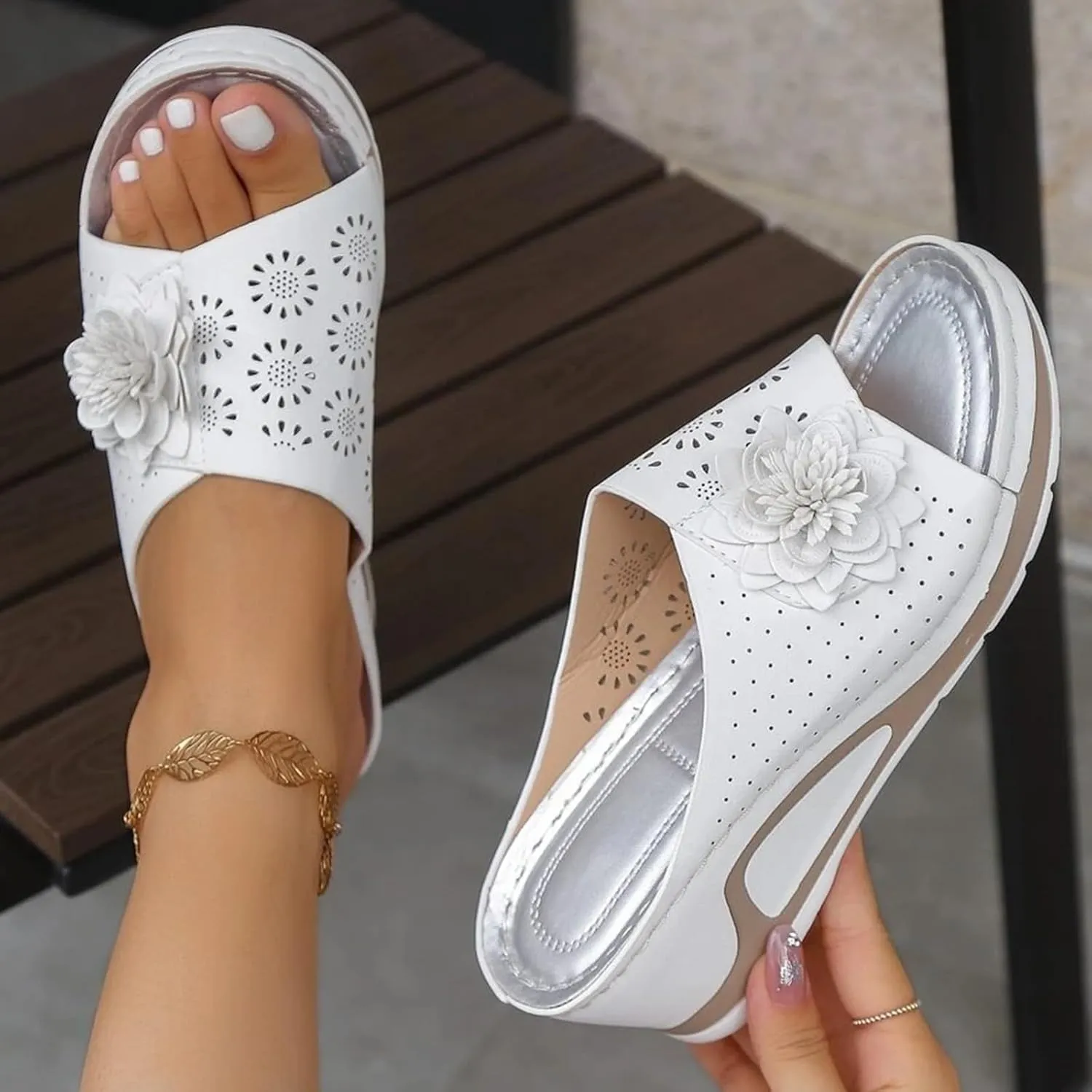Wedge Sandals for Women Dressy Orthopedic Arch Support Sandals Hollow Out Slip On Platform Slippers Bohemia Comfortable Summer Sandalias Open Toe Beach Sandal Casual Walking Shoes