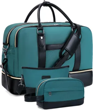 Weekender Bags for Women Overnight Bag Large Canvas Travel Duffel Bag with Shoe Compartment Carry On Tote Bag 3Pcs Set