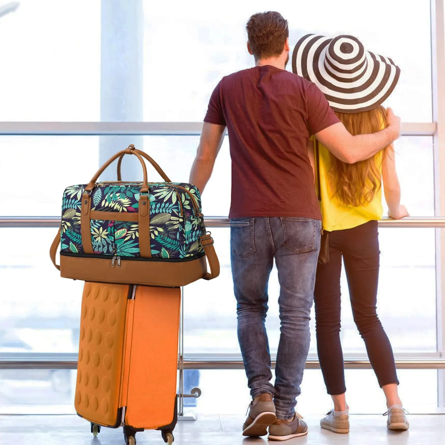 Weekender Bags for Women Overnight Bag Large Canvas Travel Duffel Bag with Shoe Compartment Carry On Tote Bag 3Pcs Set