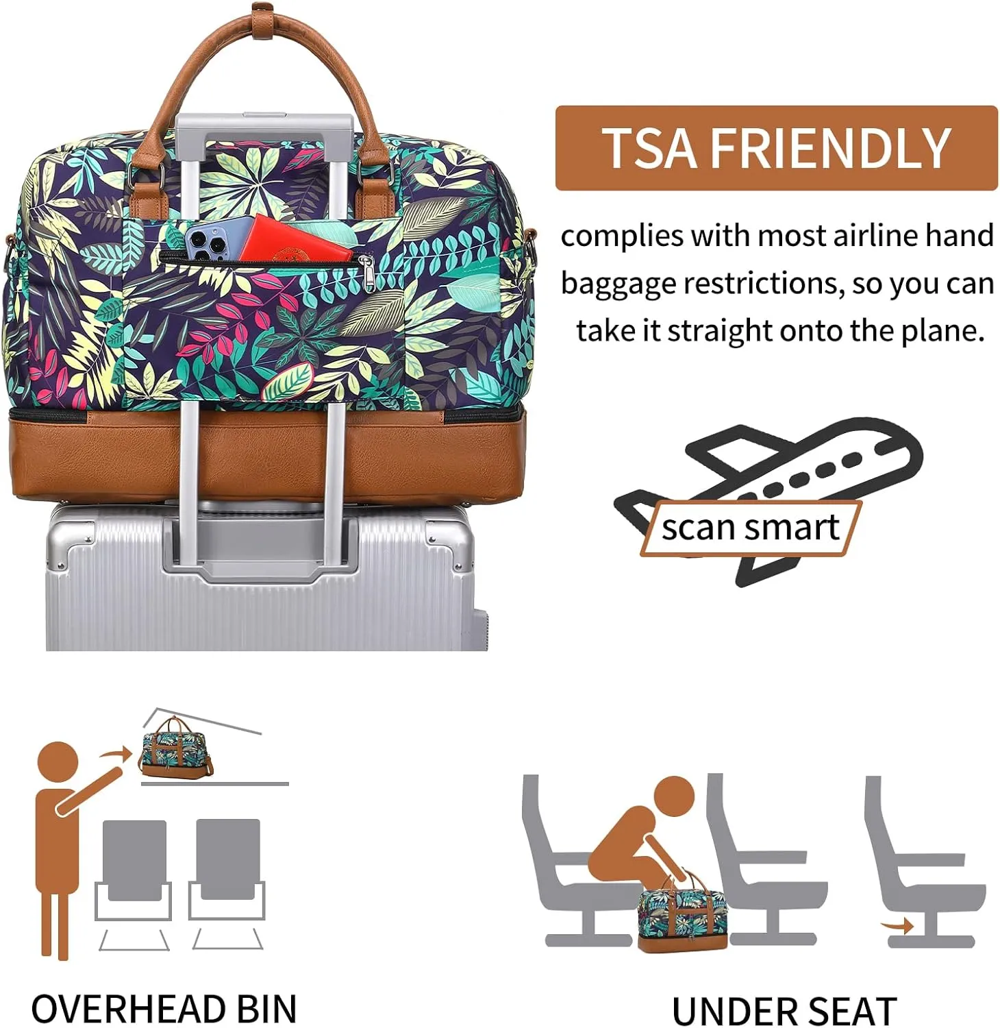 Weekender Bags for Women Overnight Bag Large Canvas Travel Duffel Bag with Shoe Compartment Carry On Tote Bag 3Pcs Set