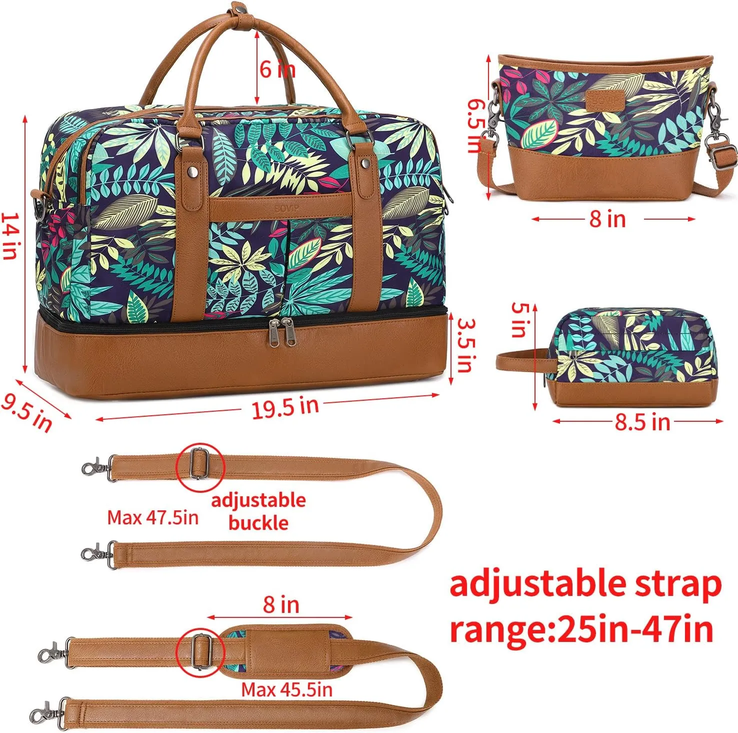 Weekender Bags for Women Overnight Bag Large Canvas Travel Duffel Bag with Shoe Compartment Carry On Tote Bag 3Pcs Set