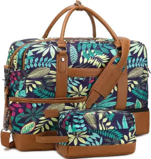 Weekender Bags for Women Overnight Bag Large Canvas Travel Duffel Bag with Shoe Compartment Carry On Tote Bag 3Pcs Set
