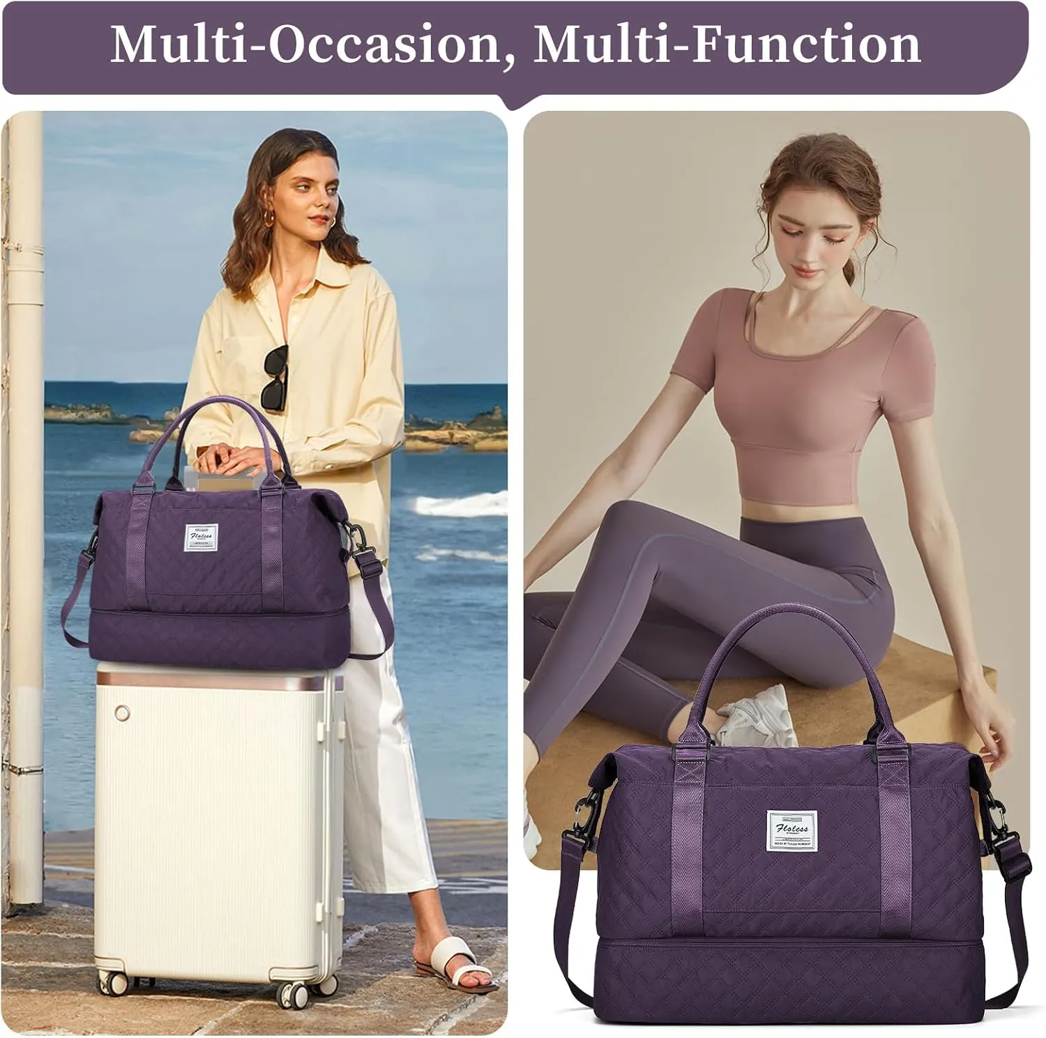Weekender Bags for Women,Travel Duffel Bag with Shoes Compartment,Overnight Carry on Personal Item Bag with Toiletry Bag