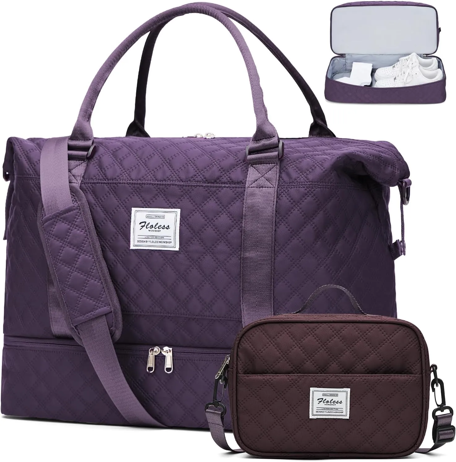 Weekender Bags for Women,Travel Duffel Bag with Shoes Compartment,Overnight Carry on Personal Item Bag with Toiletry Bag