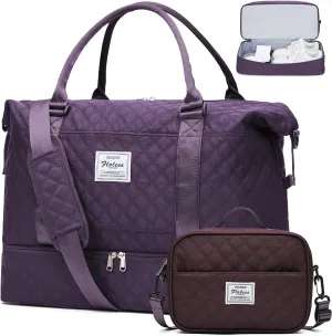 Weekender Bags for Women,Travel Duffel Bag with Shoes Compartment,Overnight Carry on Personal Item Bag with Toiletry Bag